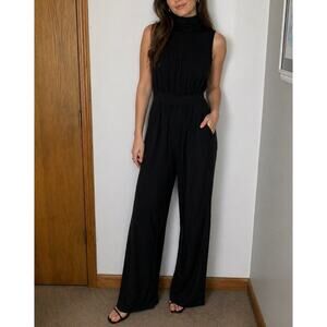 Sleeveless High-Neck Silk Black Wide-Leg Sexy Jumpsuit